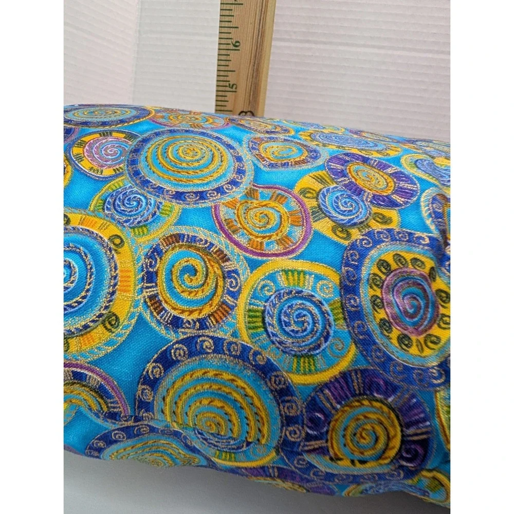 Set of 2 Decorative Pillows 12x16 Blue Gold Boho Swirl Pattern Meditation